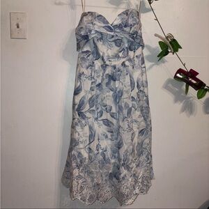 WHBM Blue Floral Strapless Dress w/ Pockets
